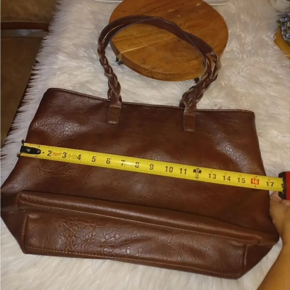 WEIMEIBAIGE LARGE BROWN FAUX LEATHER TOTE BAG